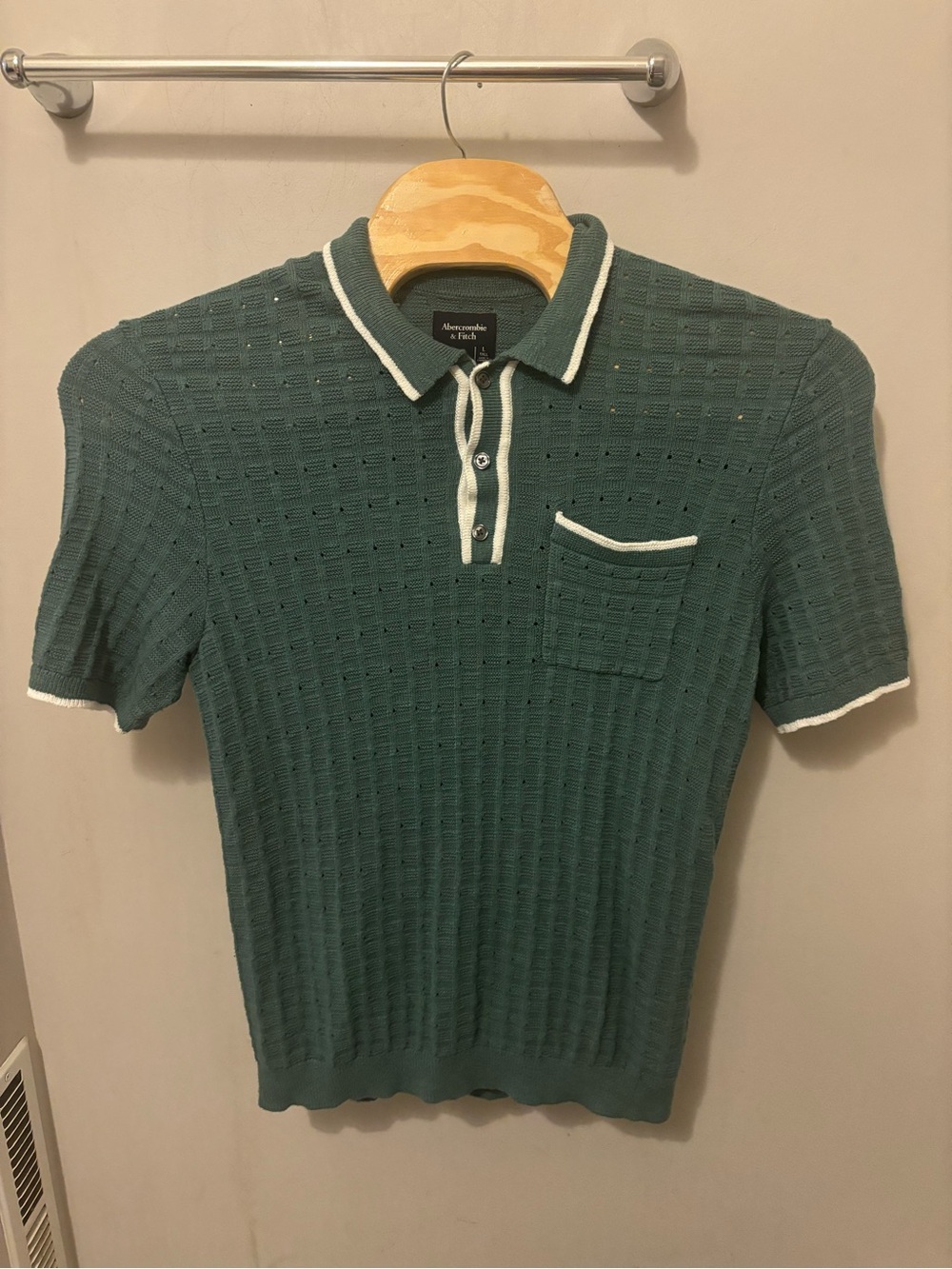 Abercrombie Fitch Sideline Style Sweater Polo Shirt White Green Size Large Tall